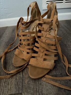 Sam Edelman Tan Suede Strappy Lace-Up Heels